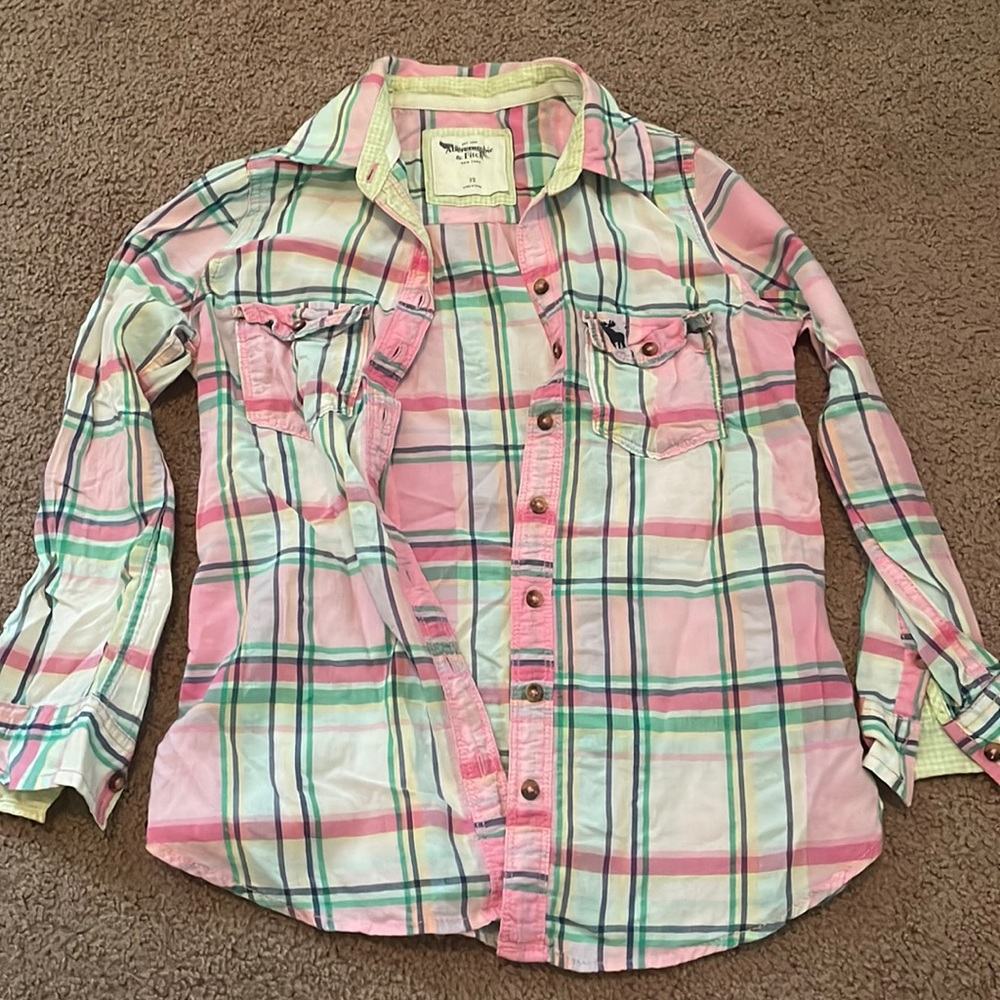 Abercrombie & Fitch plaid 3/4 sleeve button down